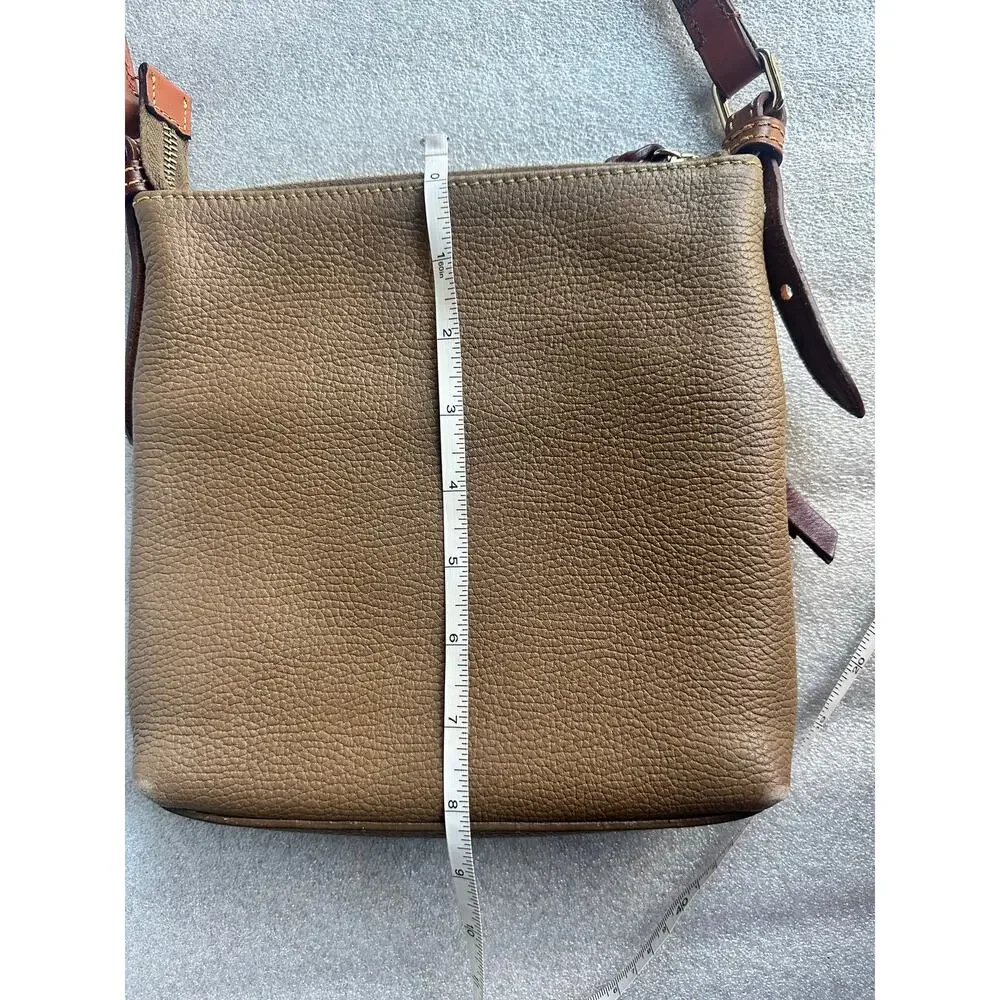 Dooney & Bourke Pebble Leather Crossbody Bag Taupe Brown Front Zip Pocket